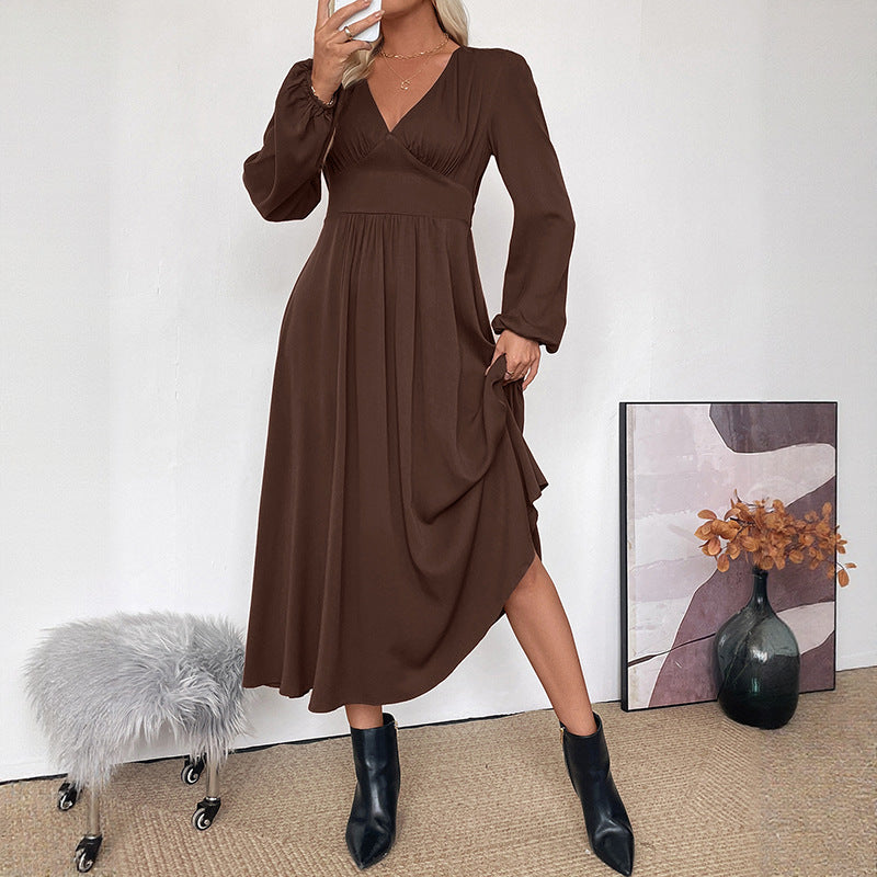 Women's maxi dress wrap look with V-neck, empire waist and long balloon sleeves Chichicherry