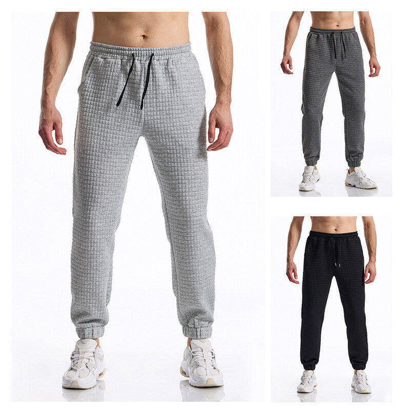 Men's Structured Waffle Jogging Pants with Elastic Waistband and Tapered Leg Chichicherry