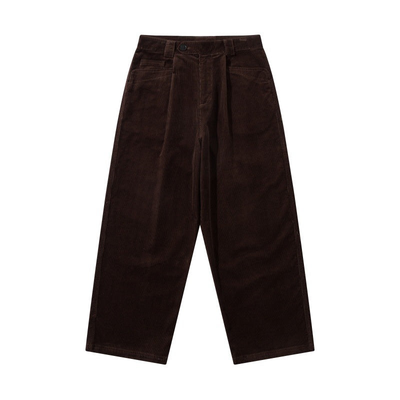 Men's Wide Cord Pants with Pleats, High Waist and Straight Leg Chichicherry