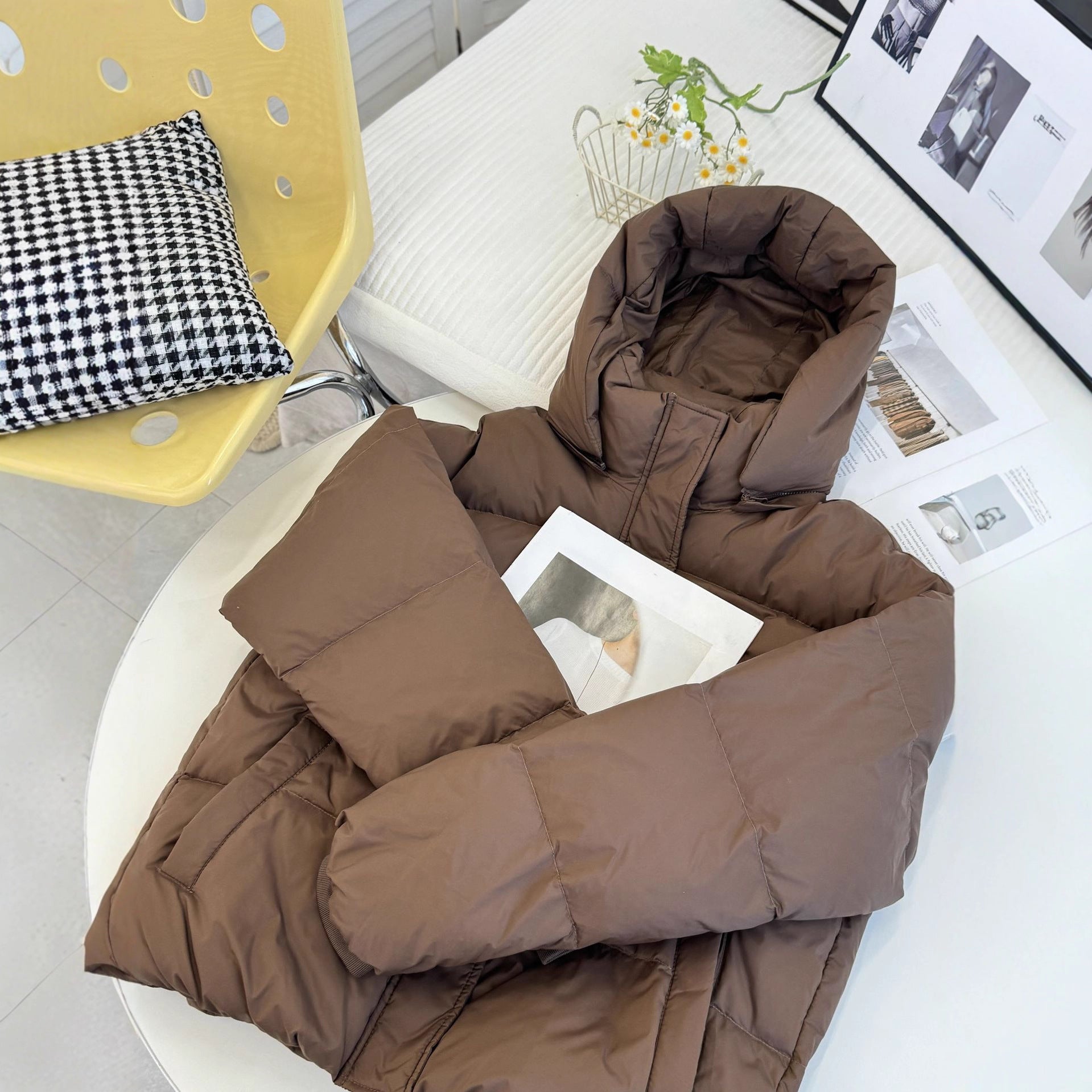 Women's Padded Hooded Quilted Jacket with High Collar and Oversized Silhouette Chichicherry