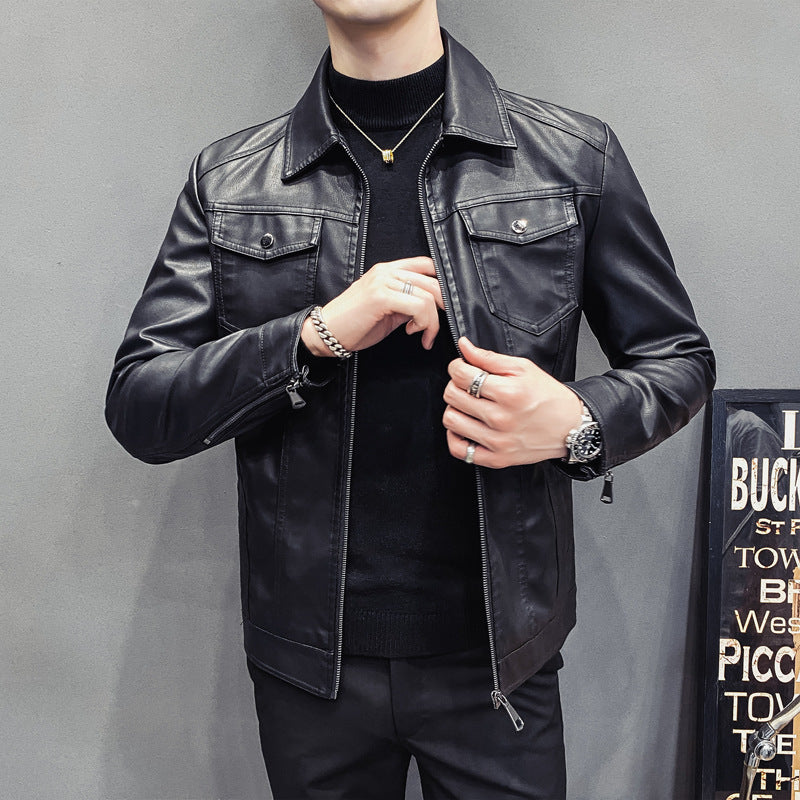 Men's leather-look trucker jacket with zipper, flap pockets and fitted silhouette Chichicherry