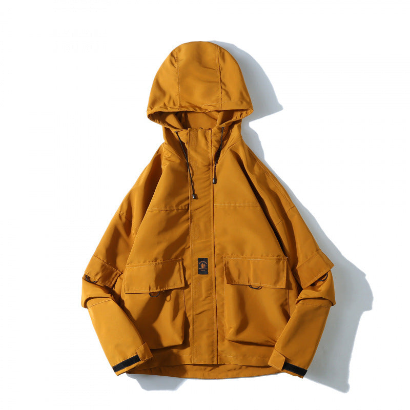 Unisex Loose-Fitting Utility Softshell Jacket with Hood and Multiple Pockets Chichicherry