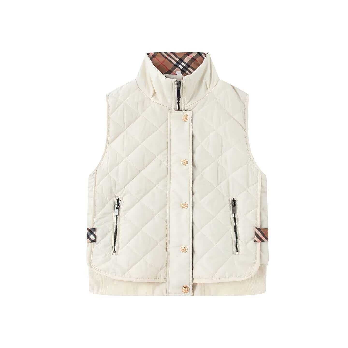 Women's Quilted Sleeveless Bodywarmer with Stand-Up Collar, Zipper, Snap Button Placket and Ribbed Hem Chichicherry