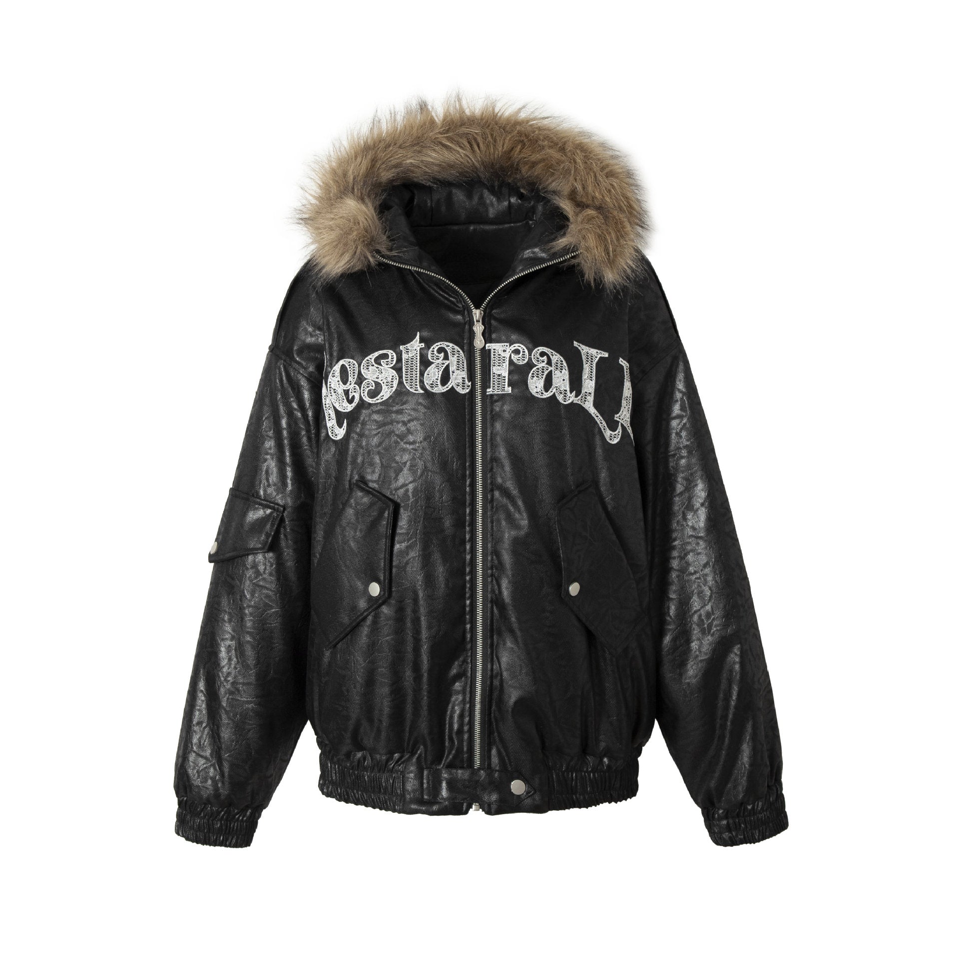 Men's Padded Oversized Bomber with Faux Fur Collar and Utility Pockets Chichicherry