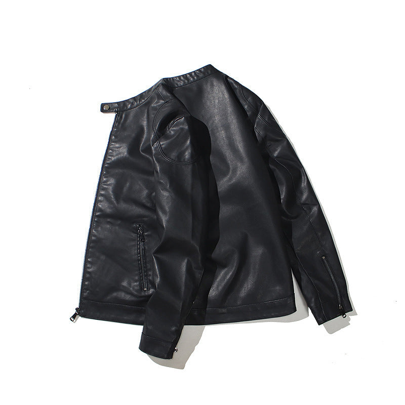 Men's Slim-Fit Faux Leather Motorcycle Jacket with Stand Collar and Ergonomic Shoulder Padding Chichicherry