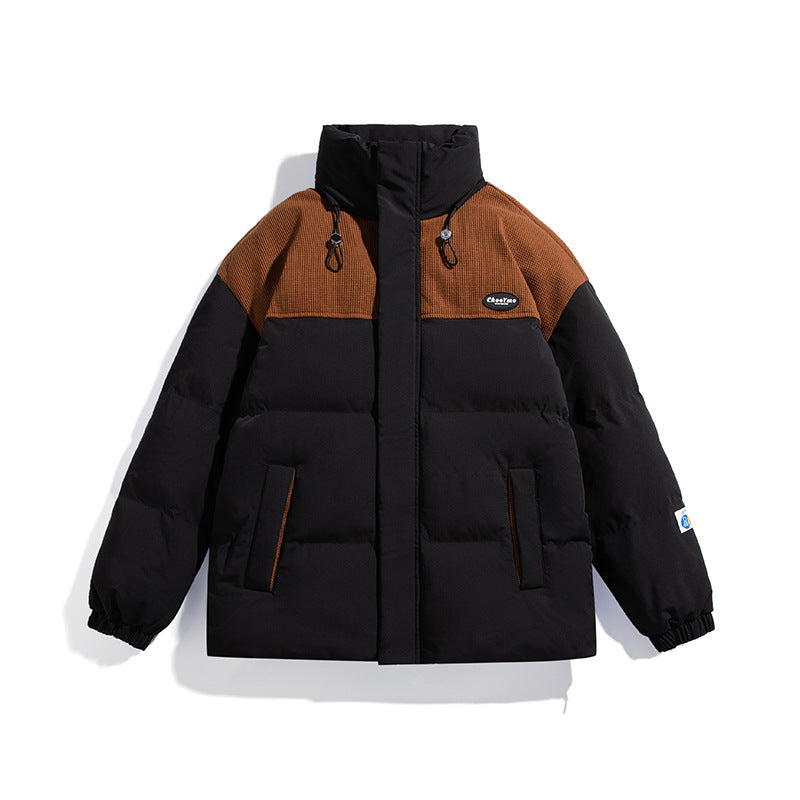 Men's Padded Oversize Quilted Jacket with High Stand-Up Collar and Contrasting Shoulder Panel Chichicherry