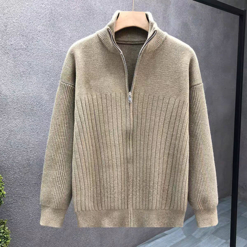 Herren Oversize Feinstrick-Pullover mit halbem Reißverschluss und markanter Rippenstruktur Chichicherry