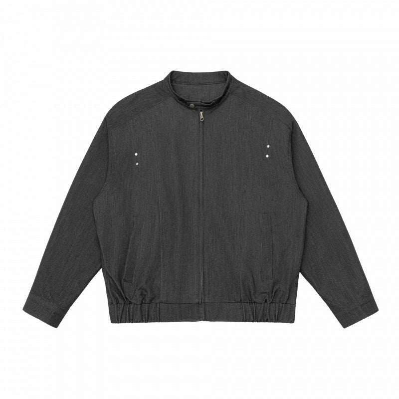 Unisex short jacket in overshirt style with standing collar, zipper, and elastic hem Chichicherry