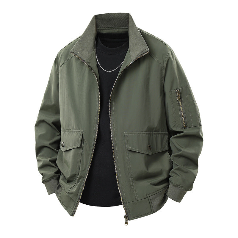 Men's Wind and Water Resistant Urban Bomber Jacket with Stand Collar and Multiple Pockets Chichicherry