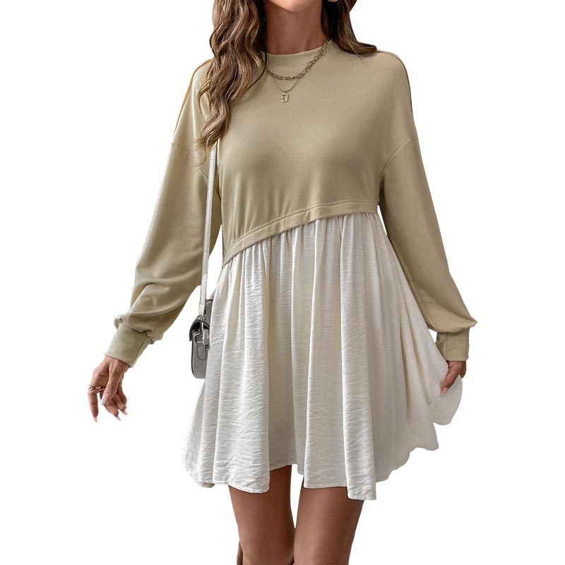 Women Casual Sweatshirt Mini Dress in Baby Doll Layered Look with Flowing Skirt Part Chichicherry