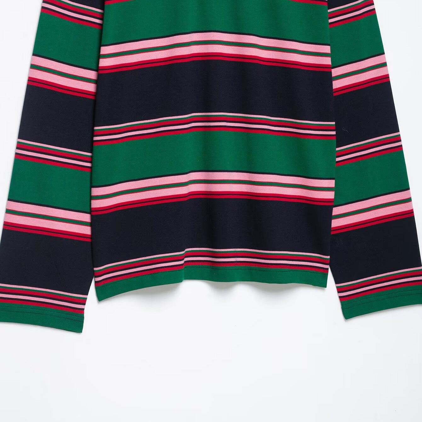 Women Oversize Rugby Polo Shirt with White Kent Collar and Wide Horizontal Stripes Chichicherry