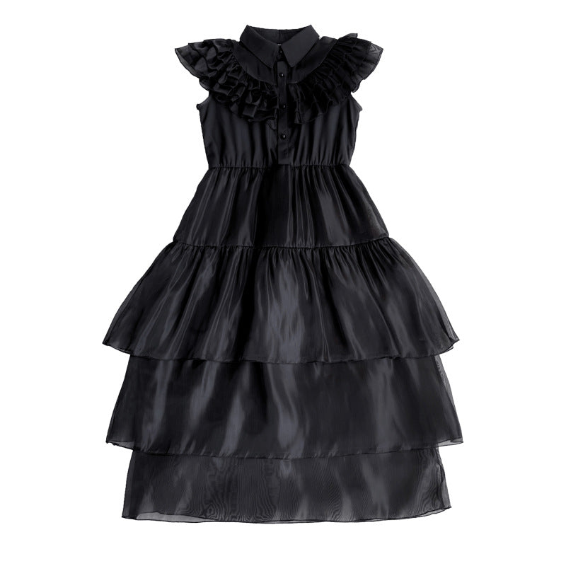 Ladies Elegant Maxi Dress with Voluminous Ruffles and Waist Belt Chichicherry