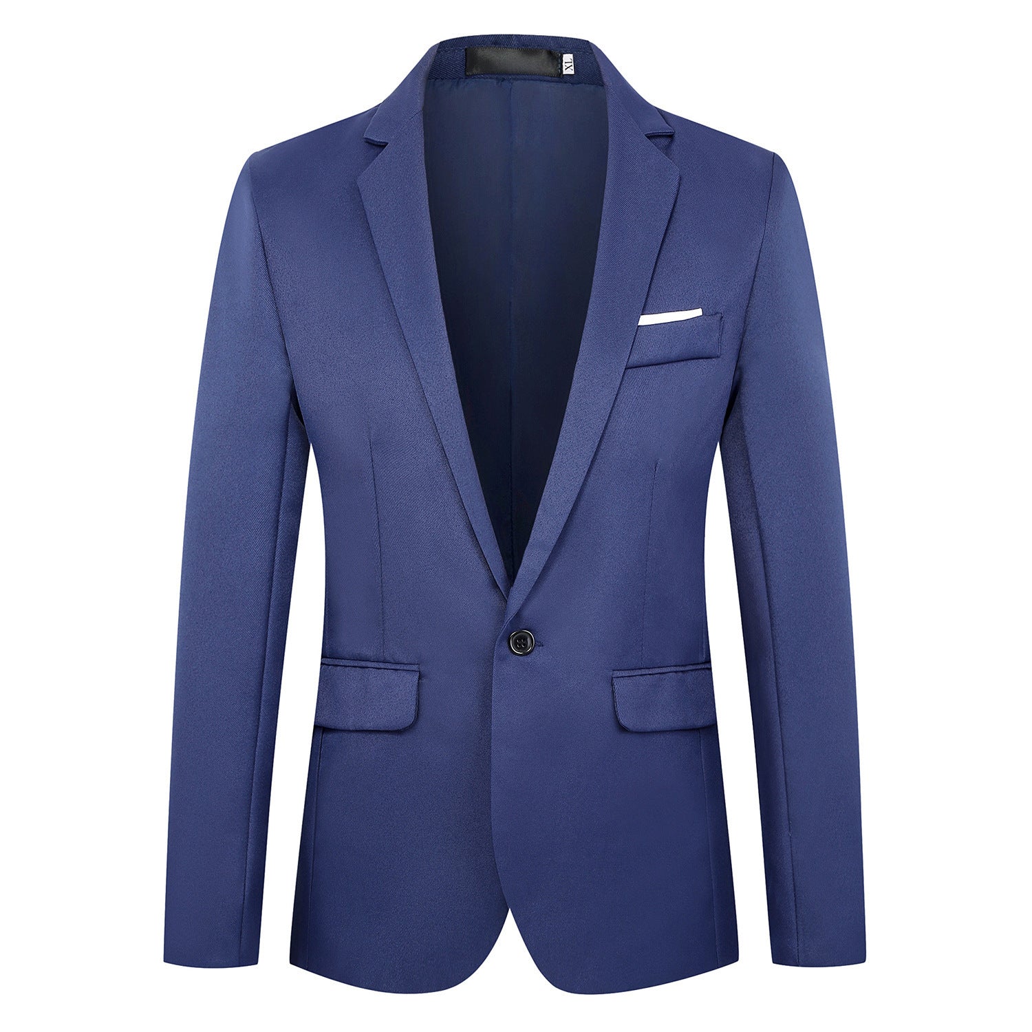 Men's fitted single-breasted satin blazer with single-button closure and shawl collar look Chichicherry