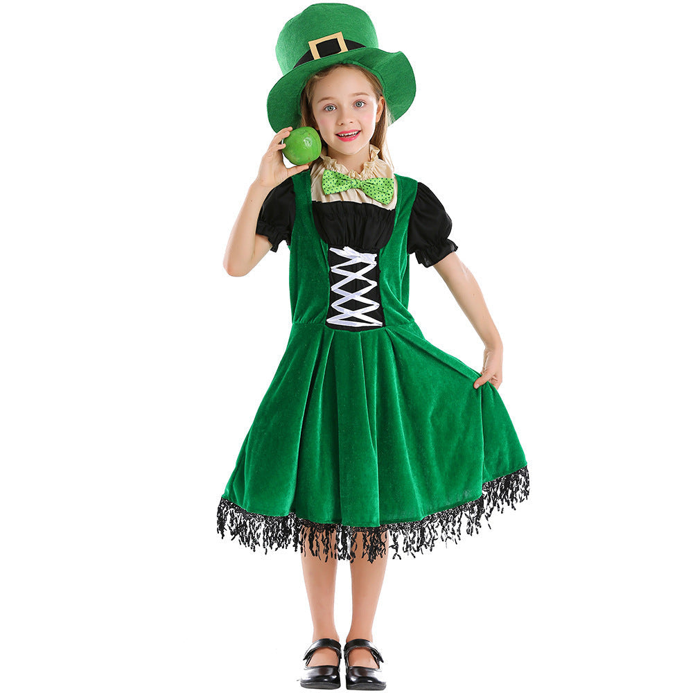 Girl Leprechaun Costume with Green Hat and Fringe Chichicherry