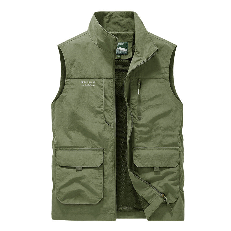 Men's multifunctional utility vest with mesh lining, stand-up collar and multiple pockets Chichicherry