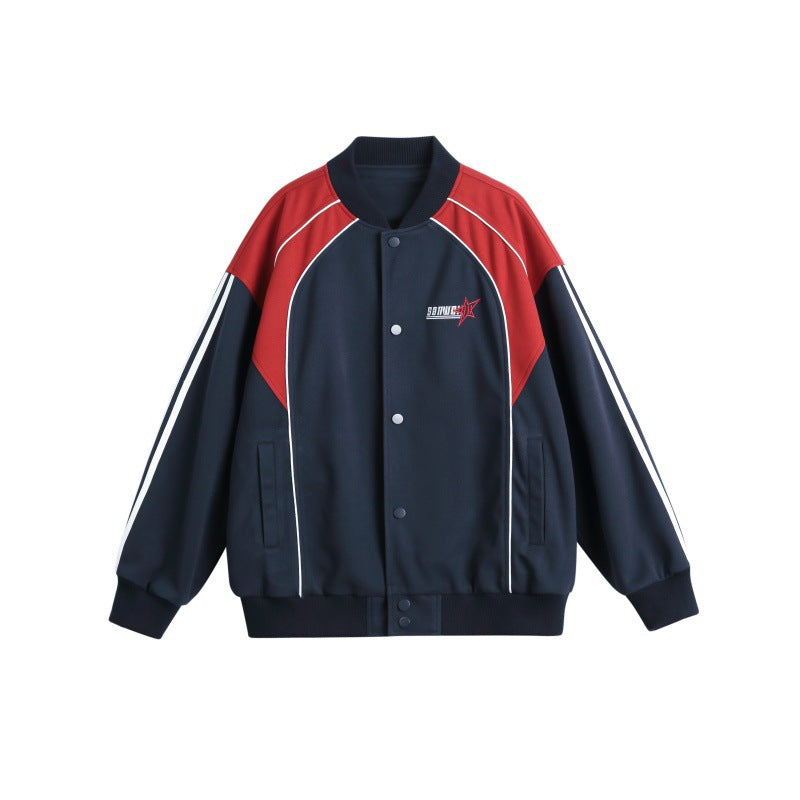 Men's Sporty College Bomber Jacket with Stand-Up Collar, Raglan Sleeves and Contrasting Piping Chichicherry