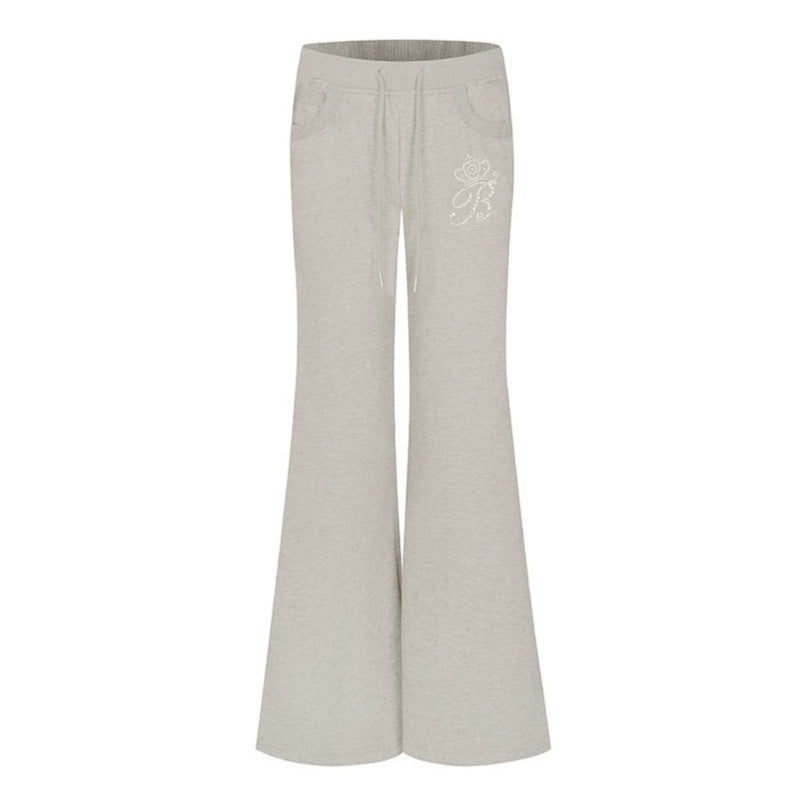 Women Flared Lounge Pants with High Comfort Waistband, Drawstring and Rhinestone Logo Chichicherry