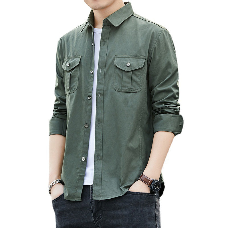 Men's Light Military-Inspired Overshirt with Epaulettes and Chest Flap Pockets Chichicherry
