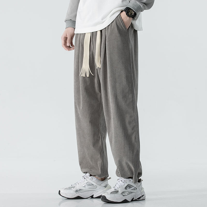 Men's loose-fitting corduroy pants with wide leg, elastic waistband and decorative drawstring Chichicherry