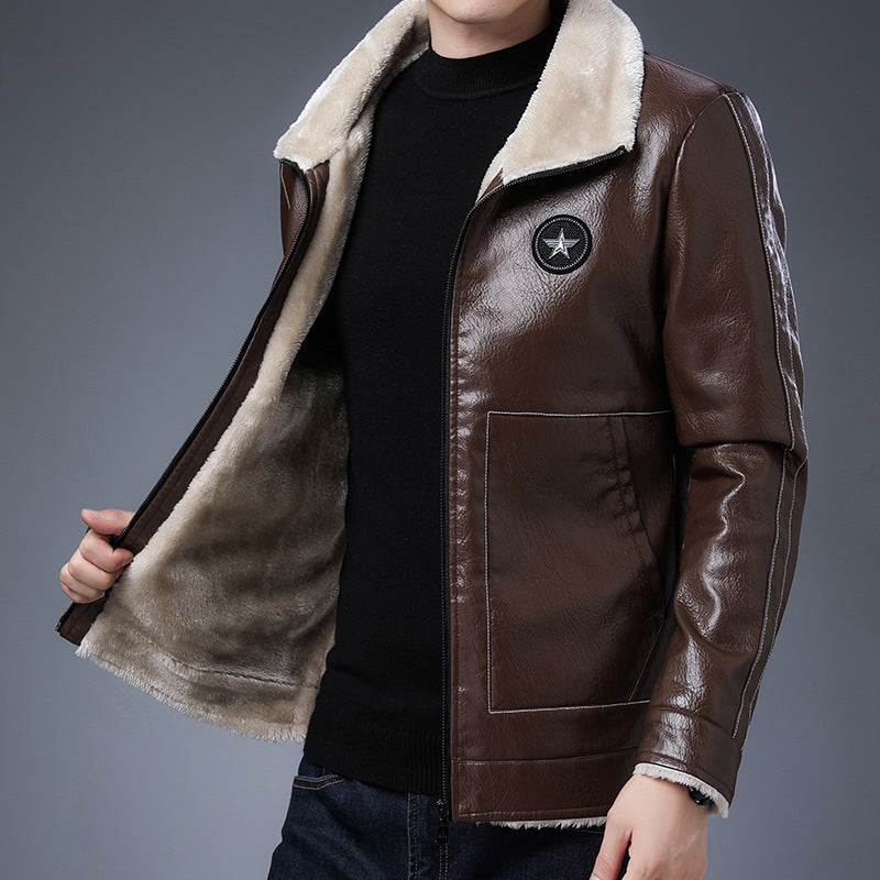 Men's pilot blouson in leather look with Sherpa lining and stand-up collar Chichicherry