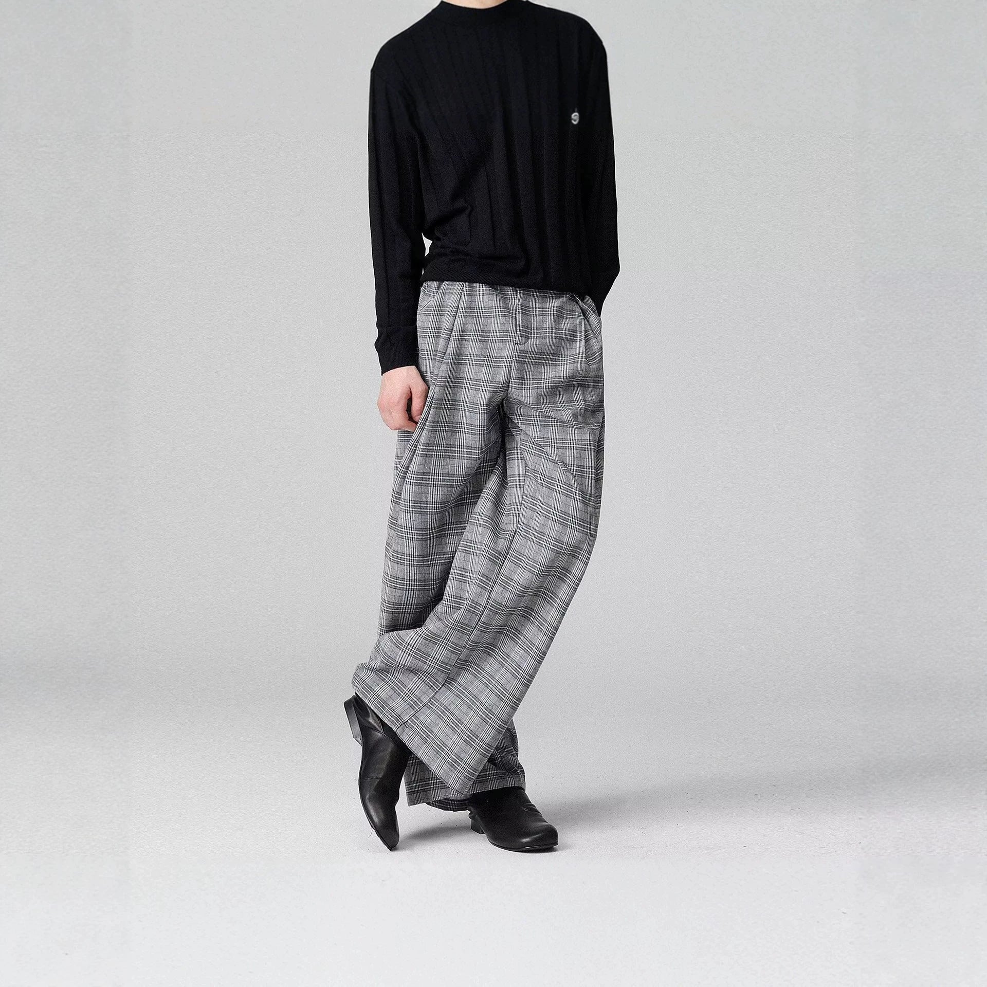 Men's Wide-Cut Checked Carrot Pants Chichicherry