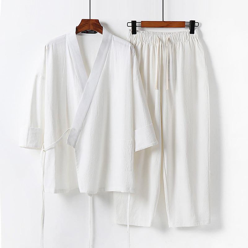 Unisex Lightweight Kimono Lounge Set made of draping cotton blend with drawstring pants Chichicherry