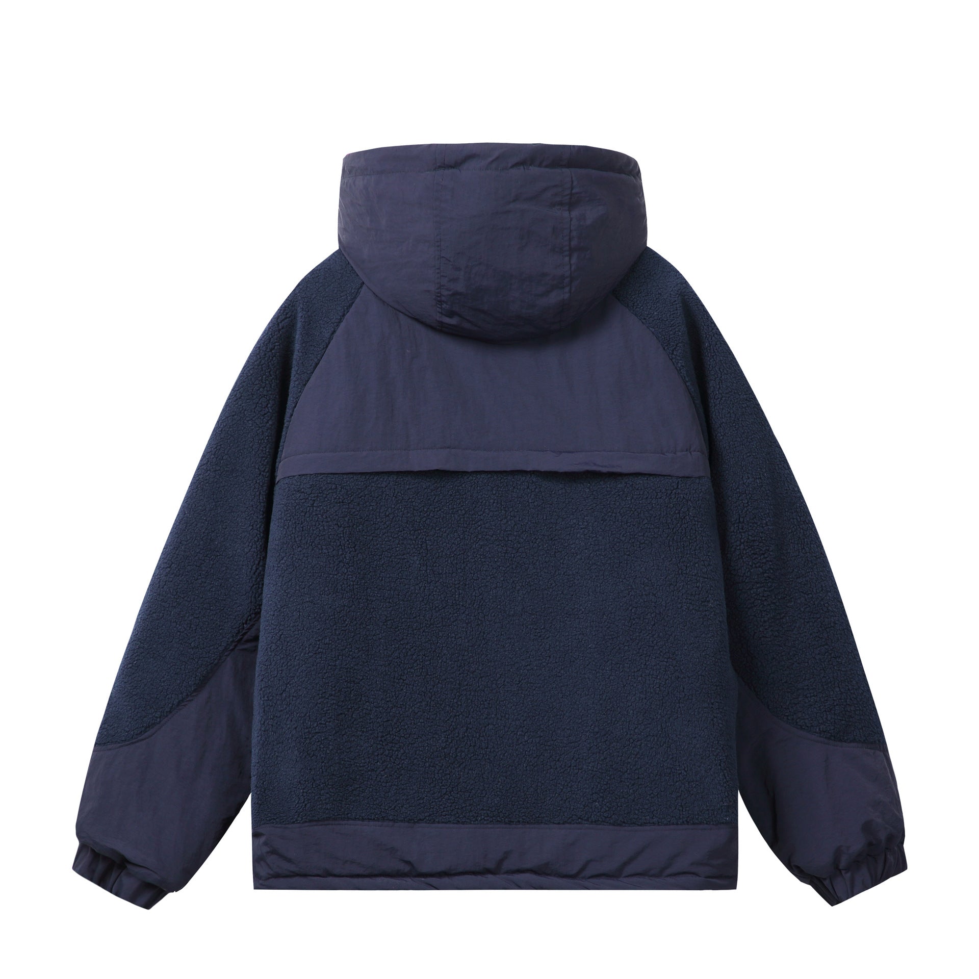 Unisex Boxy Fleece Jacket with Hood and Contrasting Nylon Inserts Chichicherry