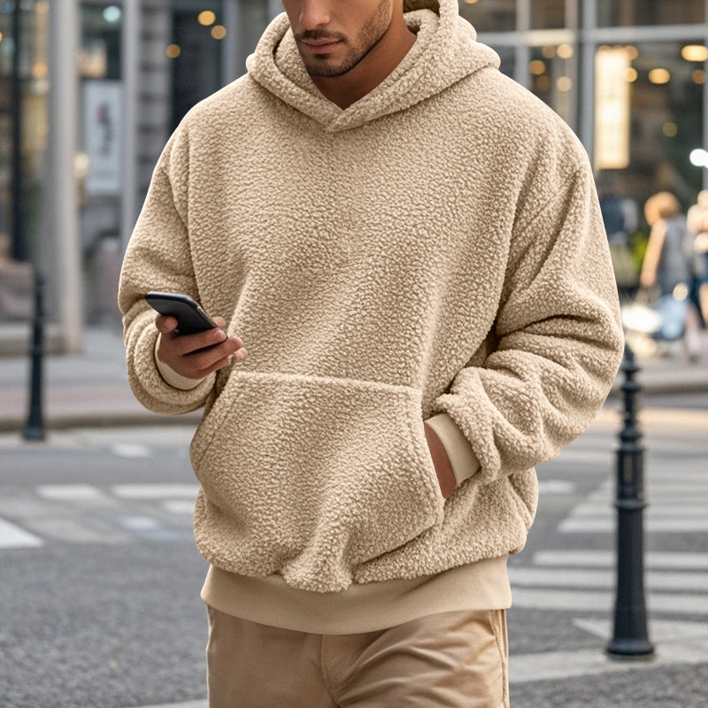 Men's Sherpa Hoodie in Teddy Fleece with Kangaroo Pocket and Ribbed Cuffs Chichicherry