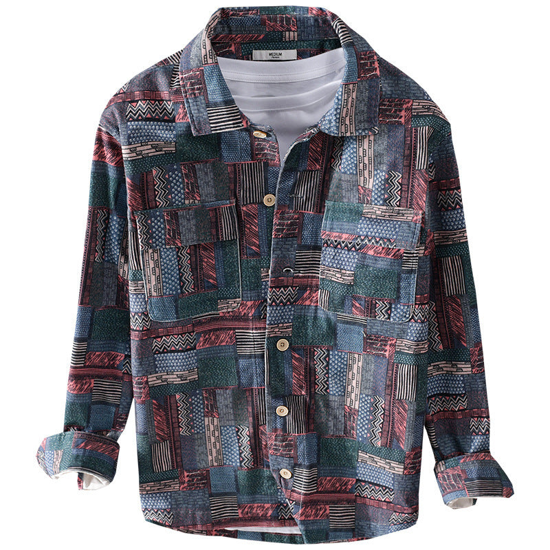 Men's Overshirt in Patchwork Look with Applied Chest Pockets Chichicherry