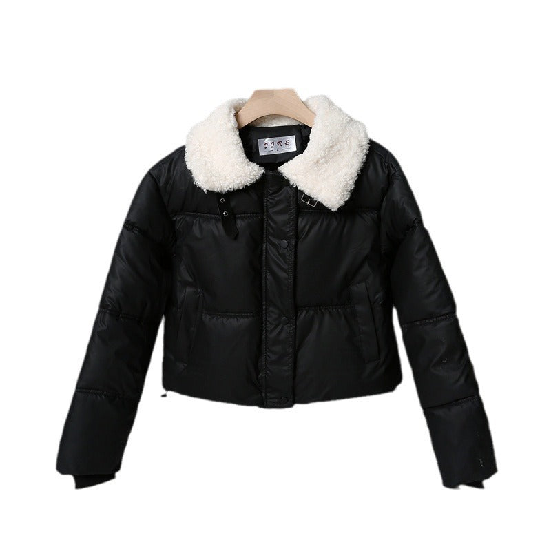 Women's quilted winter jacket with teddy collar, padded insulation, and concealed snap button closure Chichicherry
