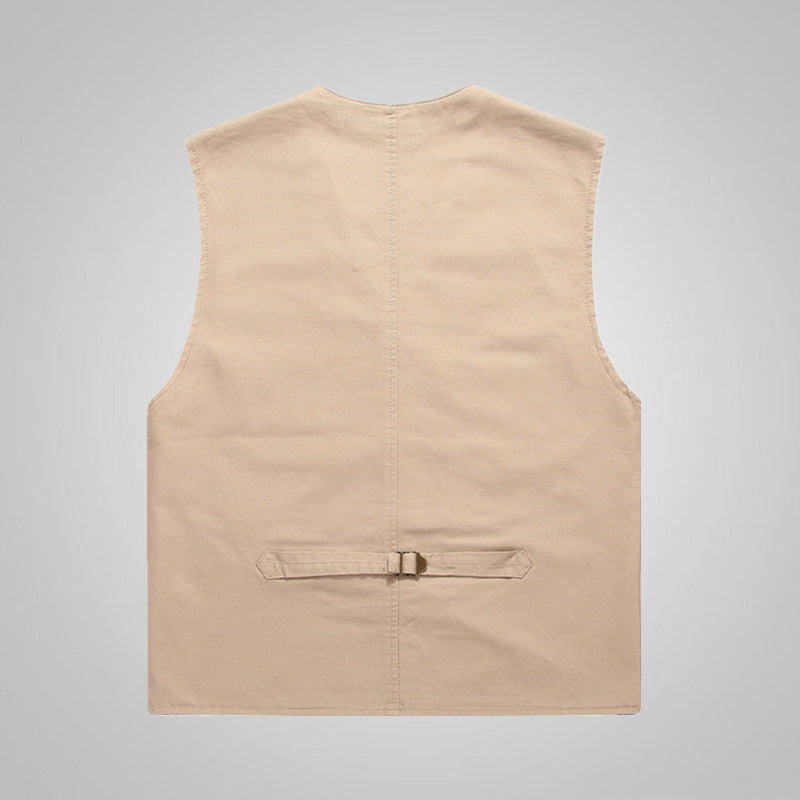 Men's Cotton Canvas Utility Vest with Striped Lining and Patch Pockets Chichicherry