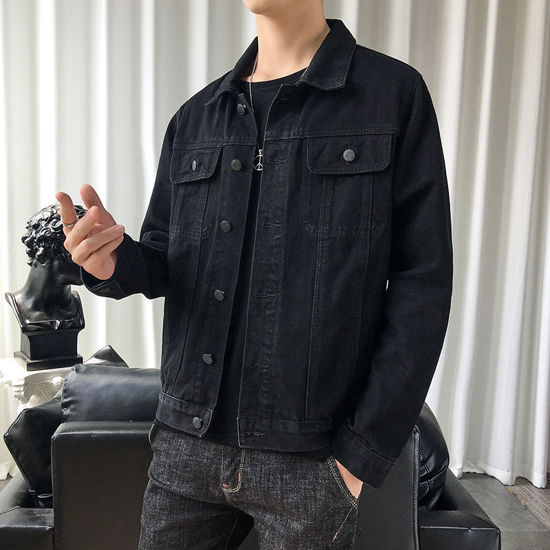 Men's slim fit denim trucker jacket with minimalist seam design Chichicherry