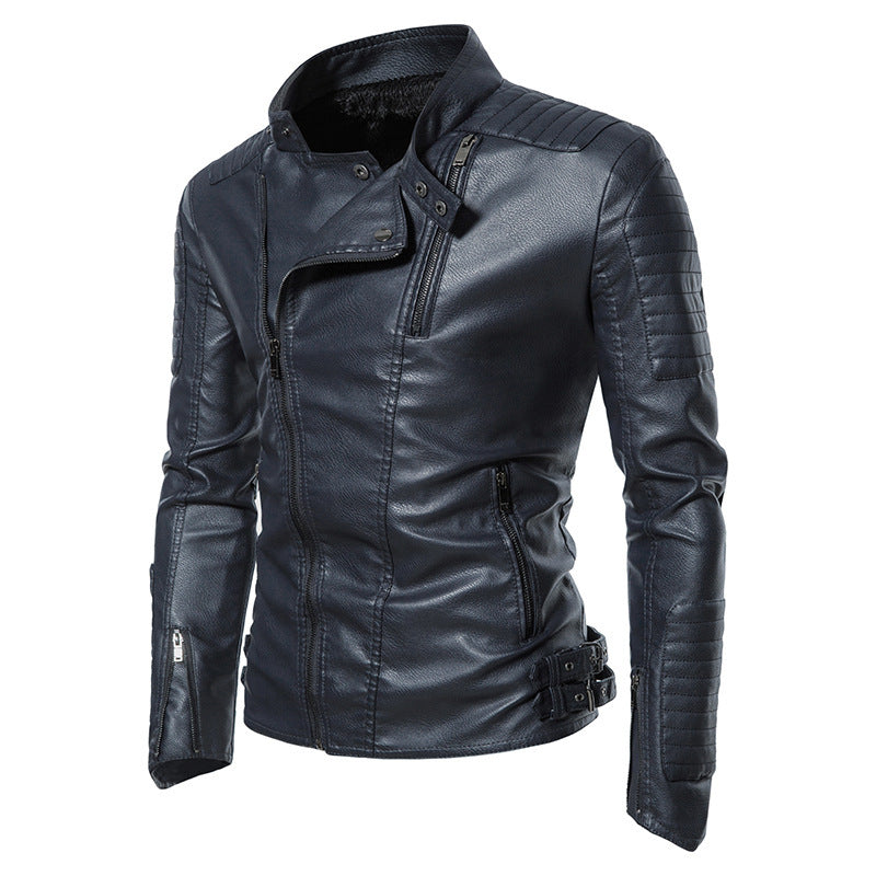 Men's Slim-Fit Biker Jacket made of Faux Leather with Quilted Shoulder and Sleeve Yoke Chichicherry