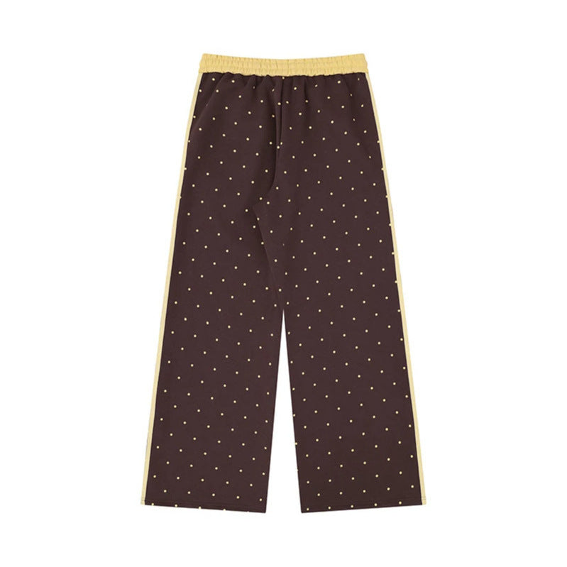 Women's Wide Relaxed Lounge Pants in Palazzo Cut with Comfort Waistband, Drawstring and Side Contrast Stripes Chichicherry