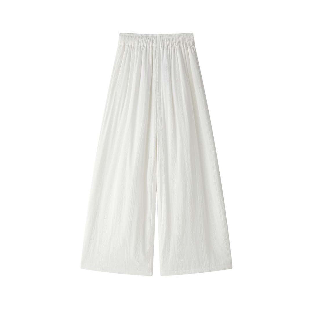 Women Wide High-Waist Linen Look Wide Leg Pants with Elastic Waistband and Side Pockets Chichicherry