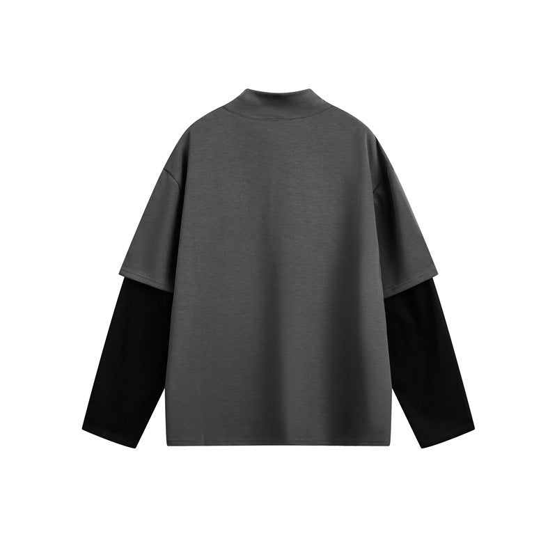 Unisex Oversize Layer Long Sleeve Shirt with Integrated Insert and Stand-Up Collar Chichicherry