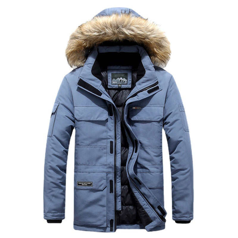 Men's winter parka with hood, faux fur trim and multifunctional outer pockets Chichicherry