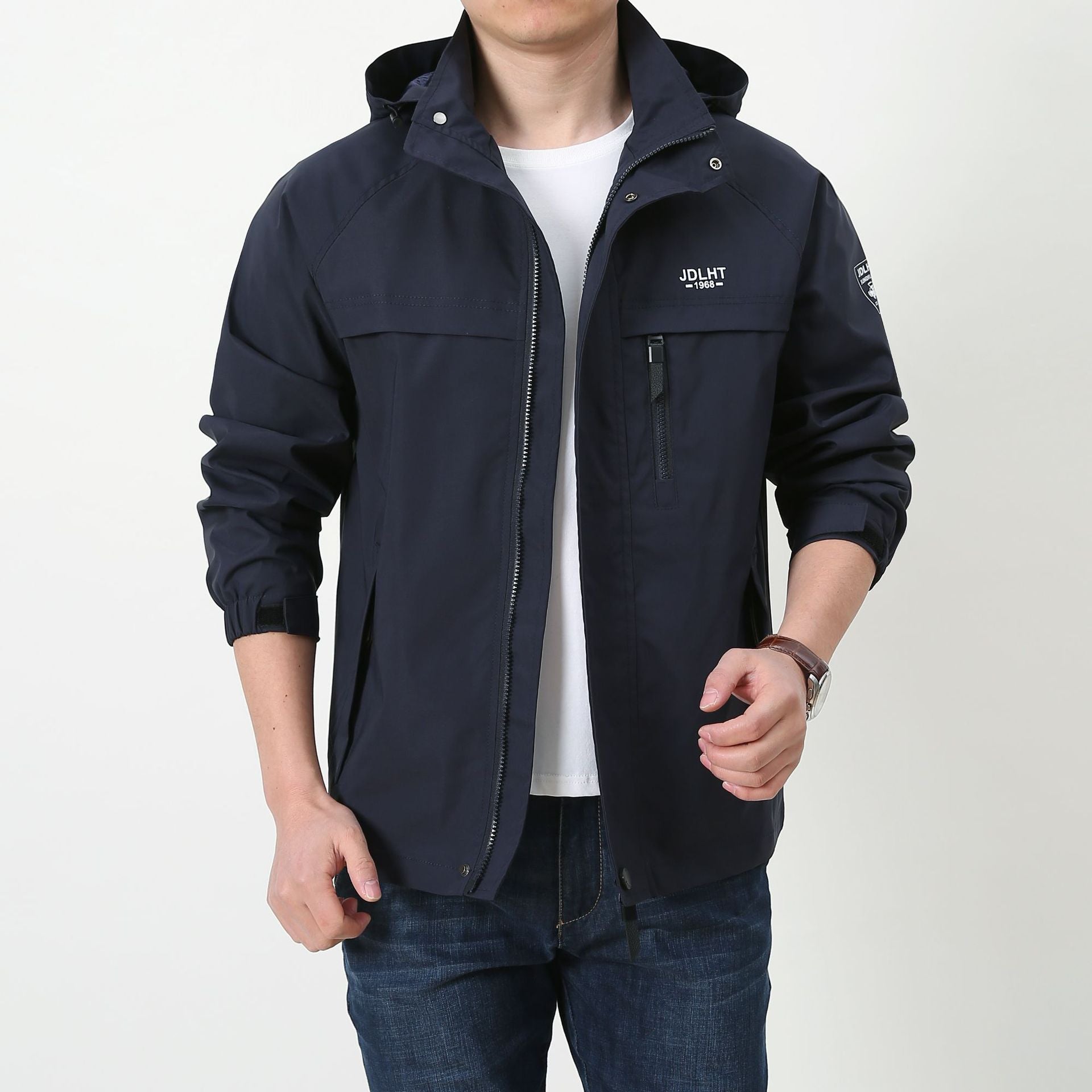 Men's Lightweight Softshell Utility Jacket with Hood, Windproof Shell and Multiple Pockets Chichicherry