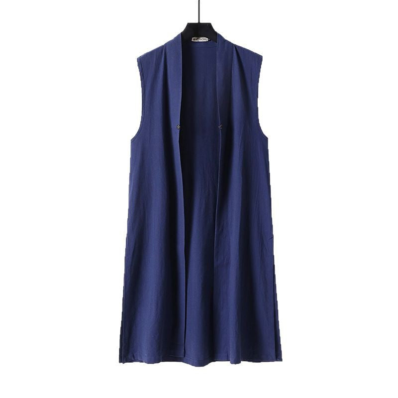 Women's sleeveless long vest with stand-up collar and decorative toggle closure Chichicherry