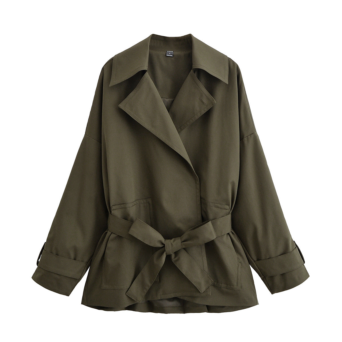 Women Tailored Short Trench with Tie Belt and Oversized Sleeves Chichicherry