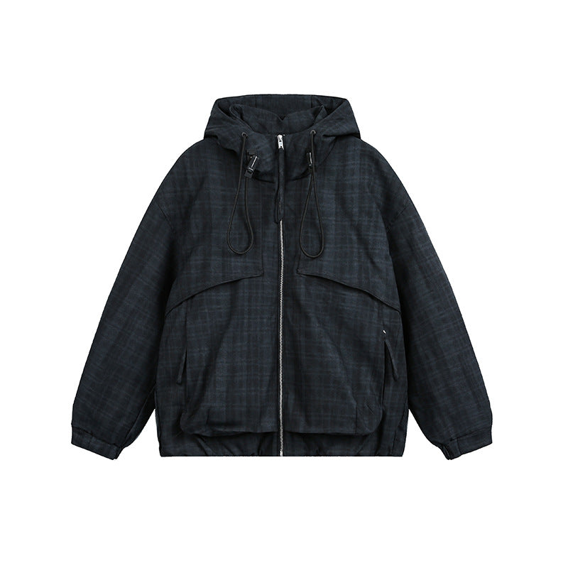 Unisex Oversize Utility Hoodie with checkered pattern and drawstring Chichicherry