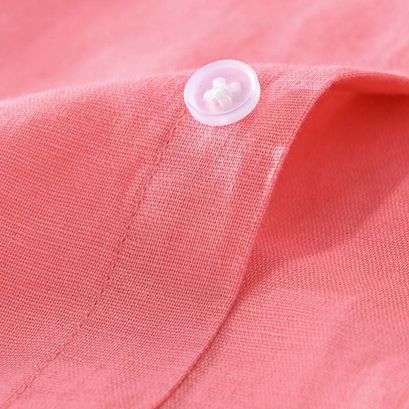 Men's Linen Blend Layering Overshirt with Kent Collar, Rounded Hem and Soft-Touch Chichicherry