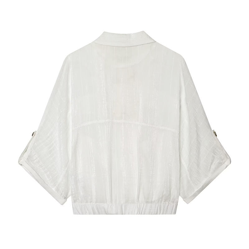 Women's boxy overshirt jacket waist short with 3/4 sleeves and gold buttons Chichicherry