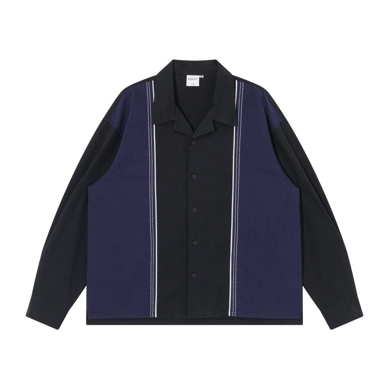 Men's loose boxy shirt jacket with panels, vertical decorative seams and lapel collar Chichicherry