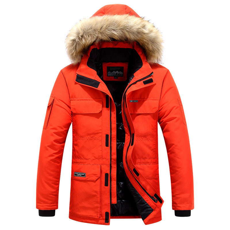 Men's winter parka with hood, faux fur trim and multifunctional outer pockets Chichicherry