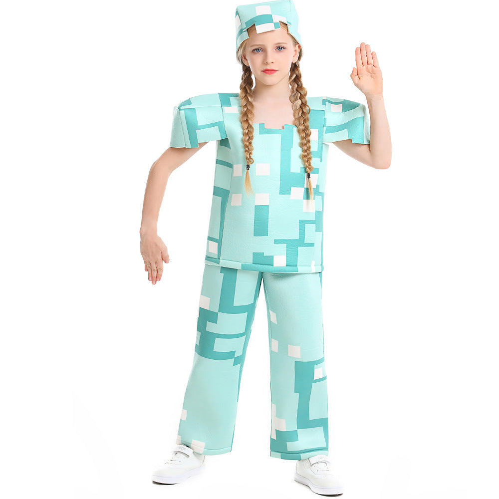 Girls Minecraft Costume with Geometric Pattern and Casual Fit Chichicherry