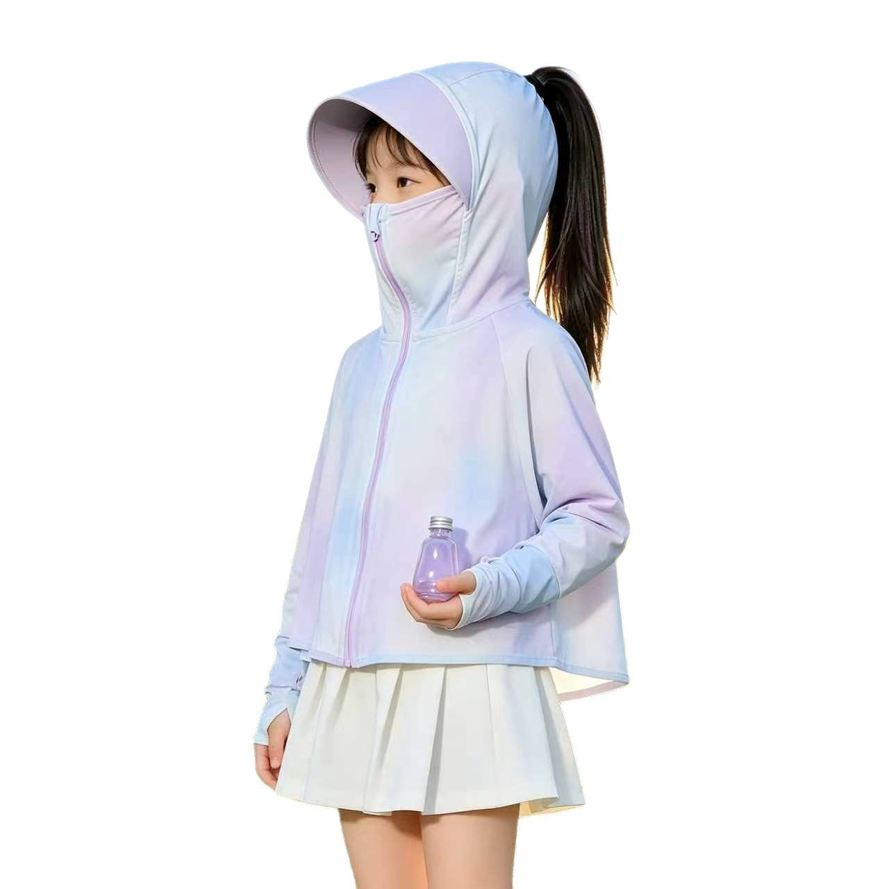 Women's lightweight UV protection hooded jacket for girls with zipper and flared hem Chichicherry
