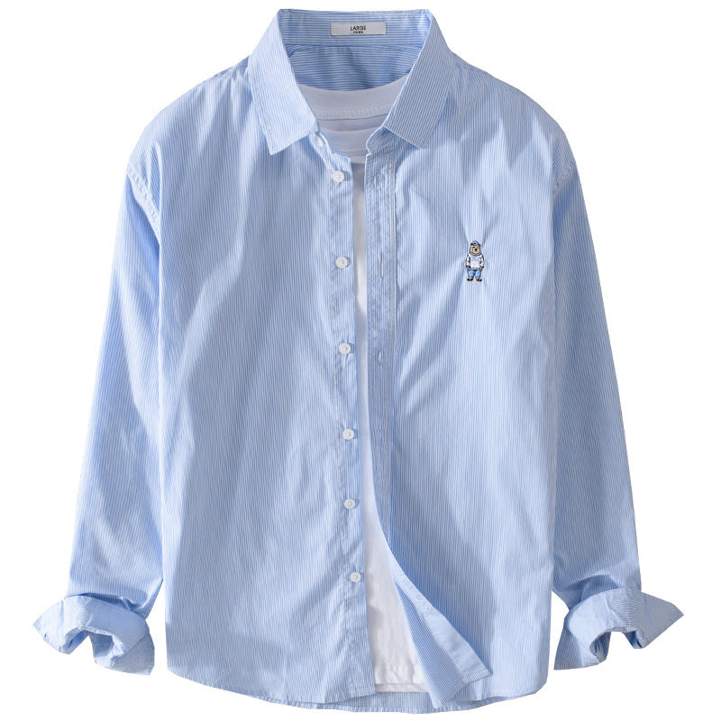 Men's Striped Cotton Shirt with Fine Embroidery and Relaxed Fit Chichicherry