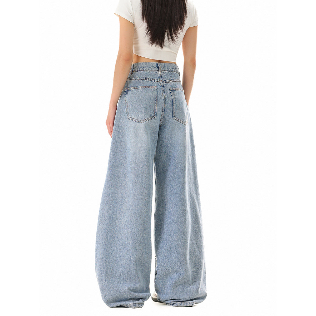 Women's Wide Cropped Denim Culotte with High Waist and Carrot Shape Chichicherry