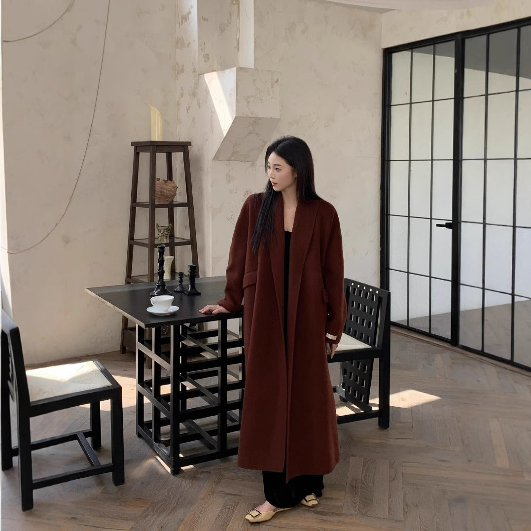 Women's Oversized Wool Coat with Classic Notch Lapel Chichicherry